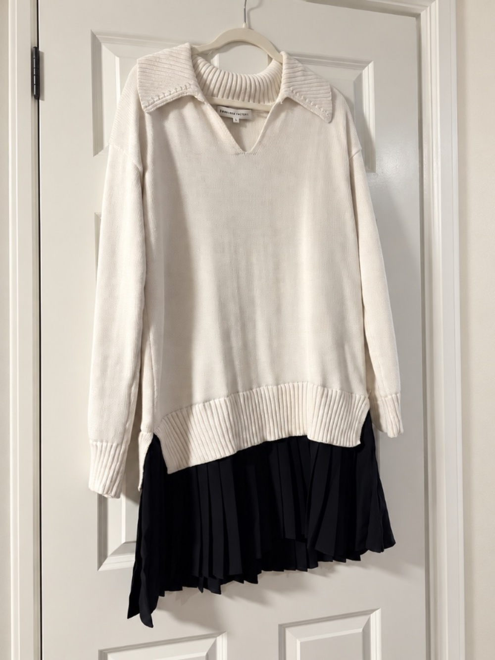 English Factory Cream Black Twofer Sweater Dress L
